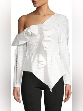 Lea & Viola Peplum Ruffled Blouse- White